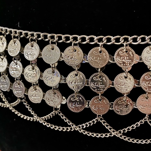 Silver Gypsy boho Metal Coin Coin Belt Adjustable - Picture 3 of 6